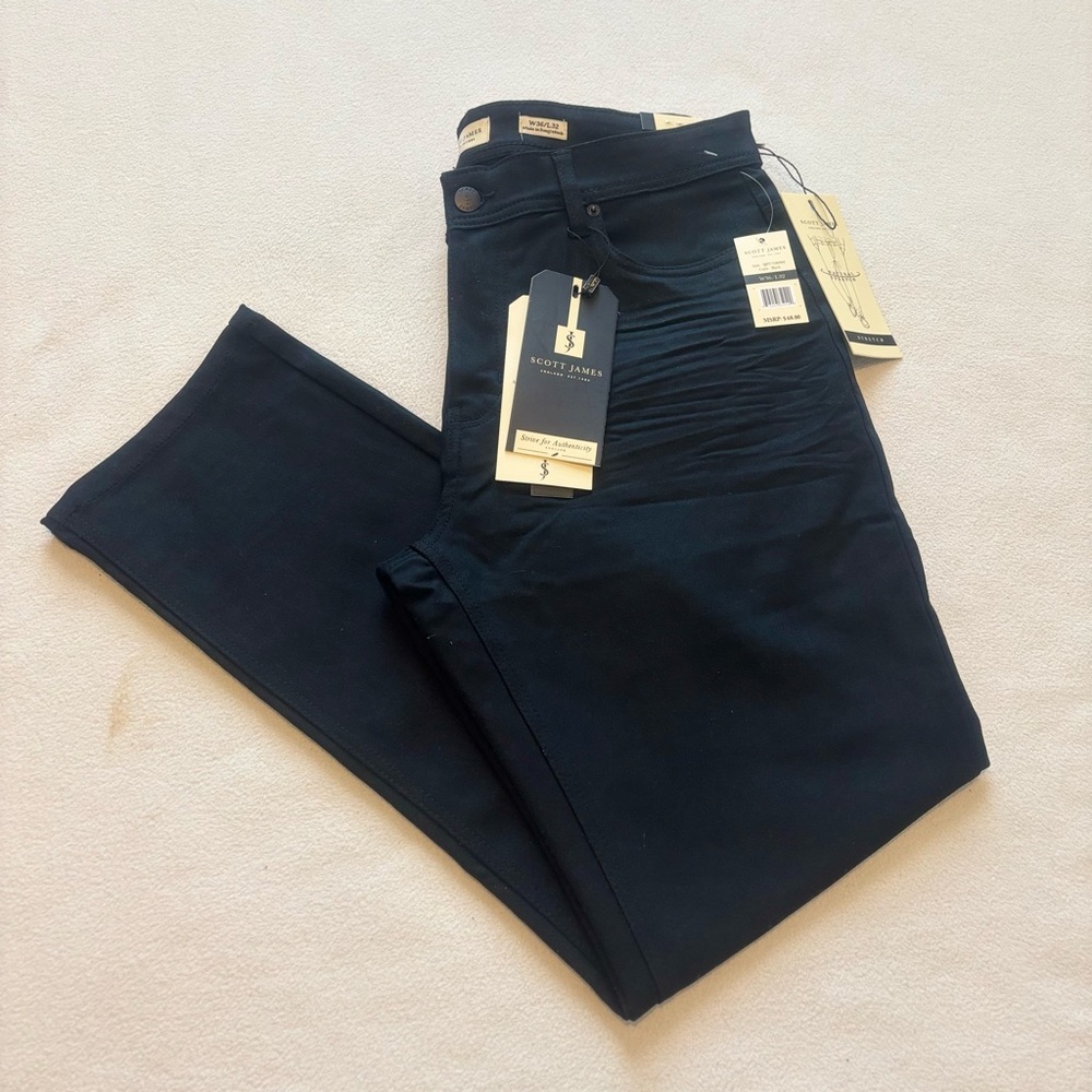 Scott James men's slim fit stretch "moto" jeans in black